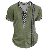 Tribal Bandana-afdruk Ontwerper Etnisch Voor heren 3D-afdrukken T-shirt Henley-shirt Casual Dagelijks Feestdagen T-shirt Heide Grijs Groen Khaki Korte mouw Henley Overhemd Zomer Lente Kleding S M L Lightinthebox