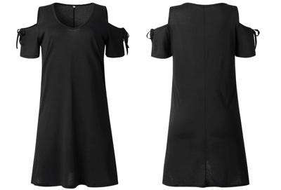 T-shirt jurk met open schouders nu in de sale