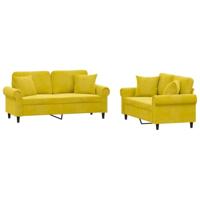 vidaXL 2-delige Loungeset met kussens fluweel geel, fauteuil, bank, tweezitsbank, 2-zitsbank, sofa, zitbank, fauteuil stoel, 2 zits bank
