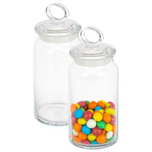 Snoeppot/voorraadpot met luchtdichte sierlijke deksel - 2x - voedsel - glas - 1130 ml - D10 x H23 cm