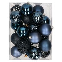 37x stuks kunststof kerstballen nachtblauw 6 cm - thumbnail