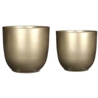 Plantenpot/bloempotten set - 4x stuks - keramiek - goud - D22 en D25 cm