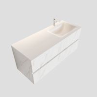 Badkamermeubel BWS Valencia Carrara Mat 120 cm Solid Surface Wastafel Rechthoekige Wasbak Rechts (1 kraangat, 4 lades)