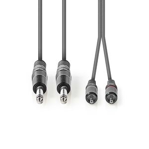 Stereo audiokabel | 2x 6,35 mm male - 2x RCA male | 1,5 m | Grijs