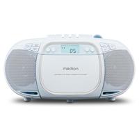MEDION E66476 Stereo Geluidssysteem (boombox, CD-speler, MP3, cassette, draagbare cassettespeler voor kinderen, FM-radio, AUX, hoofdtelefoon, netvoeding & batterij) blauw