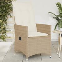 Tuinstoel verstelbaar met kussens poly rattan beige - thumbnail