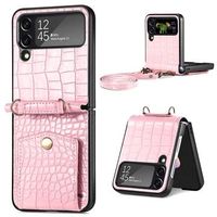 Crocodile Series Samsung Galaxy Z Flip4 Hoesje met Band - Roze - thumbnail