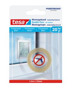 tesa GLASS 77740-00000-00 Montagetape tesa Powerbond Transparant (l x b) 1.5 m x 19 mm 1 stuk(s)