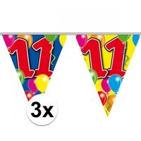 3x Leeftijd versiering vlaggenlijnen 11 jaar 10 meter - thumbnail