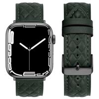 By Qubix - Leren bandje met diamant patroon - Donkergroen - Compatible met Apple Watch 44mm / 45mm / 46mm / 49mm - Compatible Apple watch bandjes