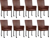 Set van 8 Cognac leren moderne eetkamerstoelen Deal - met armleuning poot vierkant zwart met wiel - Granada leer Cognac (cognac leer)