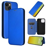 iPhone 15 Plus Flip Hoesje - Koolstofvezel - Blauw