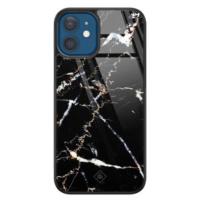 iPhone 12 glazen hardcase - Marmer zwart iPhone 12 glazen hardcase - Marmer zwart