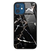 iPhone 12 glazen hardcase - Marmer zwart