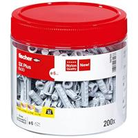 fischer Spreidplug SX Plus 6 x 30, handige ronde doos met 200 nylon pluggen, pluggen voor optimale grip bij bevestigingen in beton, volle baksteen, poreus beton, hoog geperforeerde baksteen en meer