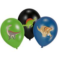 Amscan 9903988 6 Latexballonnen Happy Dinosaurus, groen, zwart en blauw