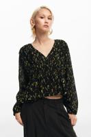 Bloes met bloemenprint - BLACK - XL