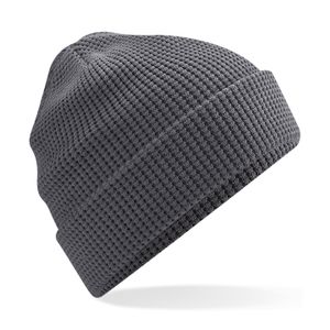 Dames Beanie Wintermuts wafelstructuur grafiet grijs 100% katoen