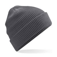 Dames Beanie Wintermuts wafelstructuur grafiet grijs 100% katoen - thumbnail