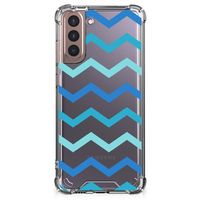 Samsung Galaxy S21 Plus Doorzichtige Silicone Hoesje Zigzag Blauw