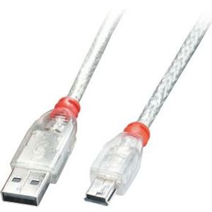 Lindy 41783 USB-kabel 2 m USB 2.0 USB A Mini-USB B Transparant