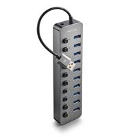 NGS IHUB 10 - USB 3.0 Hub met 10 Poorten, Onafhankelijke Schakelaars, 5 Gbps Overdrachtssnelheid, 12V/4A Voeding, Compatibel met PC/Mac, Compact Ontwerp, Plug and Play