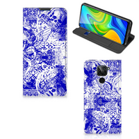 Mobiel BookCase Xiaomi Redmi Note 9 Angel Skull Blauw