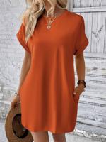 Loose Crew Neck Plain Casual Dress With No