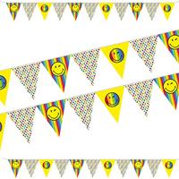 Smiley World vlaggetjesslinger, 3,3 m, van papier, als decoratie voor kinderverjaardag en feest, slinger, banner, emoji's, stripverband, kinderverjaardag