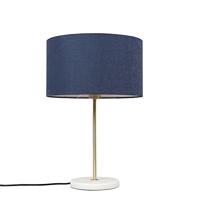 QAZQA - Modern Tafellamp messing met blauwe kap 35 cm - Kaso | Woonkamer | Slaapkamer | Keuken - Staal Rond - E27 Geschikt voor LED - Max. 1 x 60 Watt