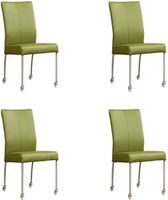 Set van 4 Groene leren moderne eetkamerstoelen Comfort - poot rond rvs met wiel - Toledo Leer Apple Green (groen leer) - thumbnail