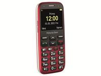 Primo 368 by Doro GSM mobiele telefoon met groot kleurendisplay, valsensor, zaklamp, FM-radio, kalender, incl. tafellaadstation, 360086, rood