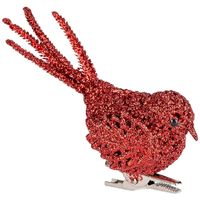 1x Kerstboomversiering glitter rode vogeltjes op clip 12 cm   -