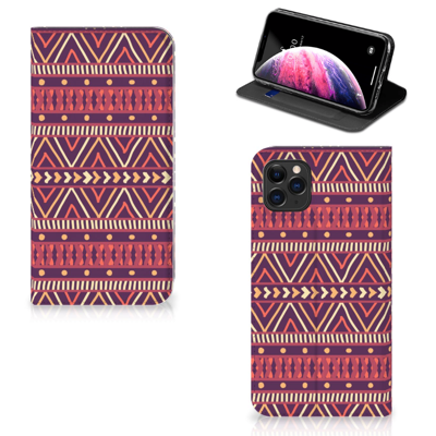 Apple iPhone 11 Pro Max Hoesje met Magneet Aztec Paars Apple iPhone 11 Pro Max Hoesje met Magneet Aztec Paars