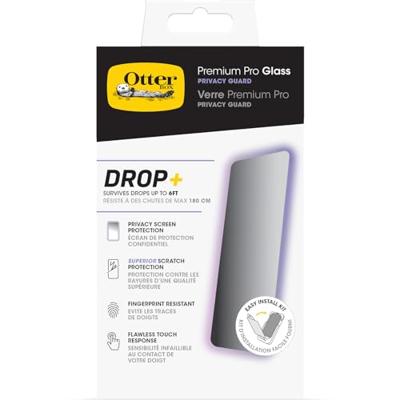 OtterBox Premium Pro Privacy glazen schermbeschermer voor iPhone 15 Plus, gehard glas, superieure krasbescherming, overleeft vallen tot 6ft, antimicrobiële bescherming