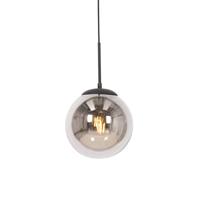 QAZQA - Design Art Deco hanglamp zwart met smoke glas - Flore | Woonkamer | Slaapkamer | Keuken - Staal Bol |Langwerpig - E27 Geschikt voor LED - Max. 1 x 40 Watt
