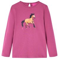 Kindershirt met lange mouwen paardenprint 128 frambooskleurig - thumbnail