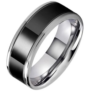 Tom Jaxon heren ring Wolfraam Zwart Zilverkleurig Groef Glans-22mm