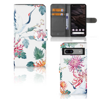 Google Pixel 7A Telefoonhoesje met Pasjes Bird Flowers