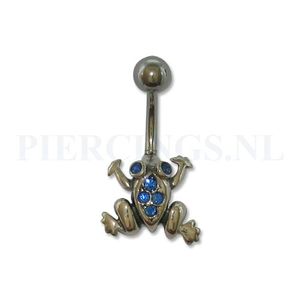 Navelpiercing sterling zilver kikker blauw