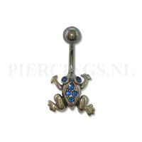 Navelpiercing sterling zilver kikker blauw - thumbnail