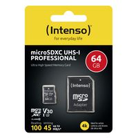 Intenso Professional microSDXC-kaart 64 GB Class 10, UHS-I Incl. SD-adapter - thumbnail