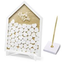 Gastenboek/receptieboek met luxe pen in houder - Bruiloft - wit/goud - hout - 43 x 31 cm - thumbnail