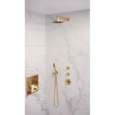 Regendoucheset 1 Inbouw Muur Brauer Gold Edition 20cm Rond Geborsteld Goud PVD 3 Greeps Thermostaatkraan en Staafhanddouche