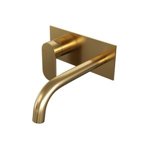 Inbouw Wastafelmengkraan Brauer Gold Edition Coldstart Platte Hendel Gebogen Uitloop Geborsteld Goud PVD Met Afdekplaat Brauer