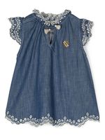 ZIMMERMANN Kids robe en jean à broderie anglaise - Bleu