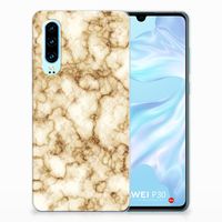 Huawei P30 TPU Siliconen Hoesje Marmer Goud - thumbnail