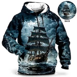 Schip Grafische prints Voor heren Dagelijks 3D-afdrukken Stoppen Feestdagen Uitgaan Streetwear Hoodies blauw Groen Lange mouw Capuchon Afdrukken Lente Herfst Ontwerper Sweatshirt met capuchon Lightinthebox