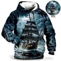 Schip Grafische prints Voor heren Dagelijks 3D-afdrukken Stoppen Feestdagen Uitgaan Streetwear Hoodies blauw Groen Lange mouw Capuchon Afdrukken Lente Herfst Ontwerper Sweatshirt met capuchon Lightinthebox - thumbnail