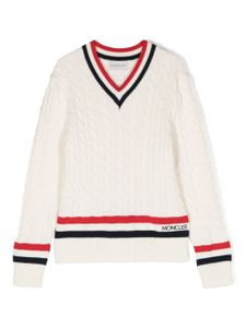 Moncler Enfant pull en maille torsadée à col v - Blanc